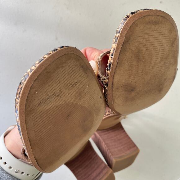 Madewell The Hollie Ankle Strap Sandal Snake Embossed Brown Leather Chunky Heel - Picture 13 of 13